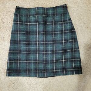 Wool Blend Green Plaid Skirt Knee-Length Workwear